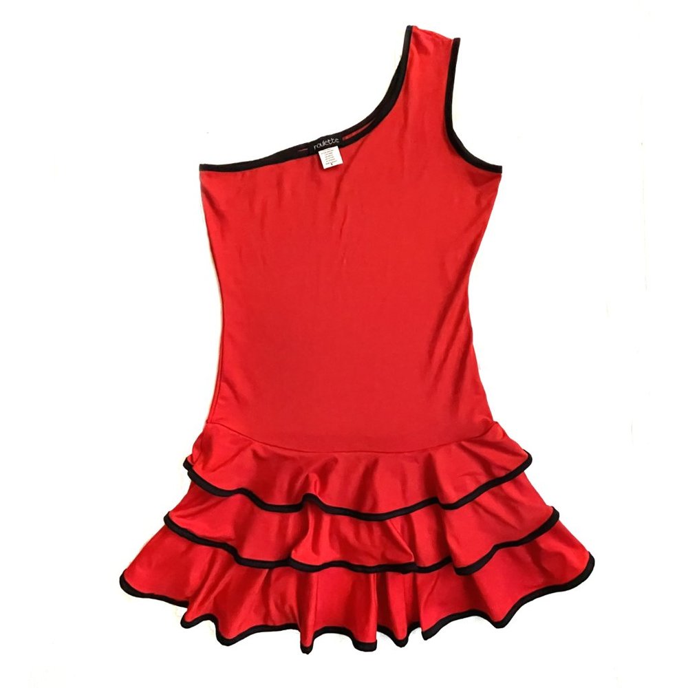 Latin Salsa dance mini dress dancewear. Size 8 (fits size M) Ruffles. Red